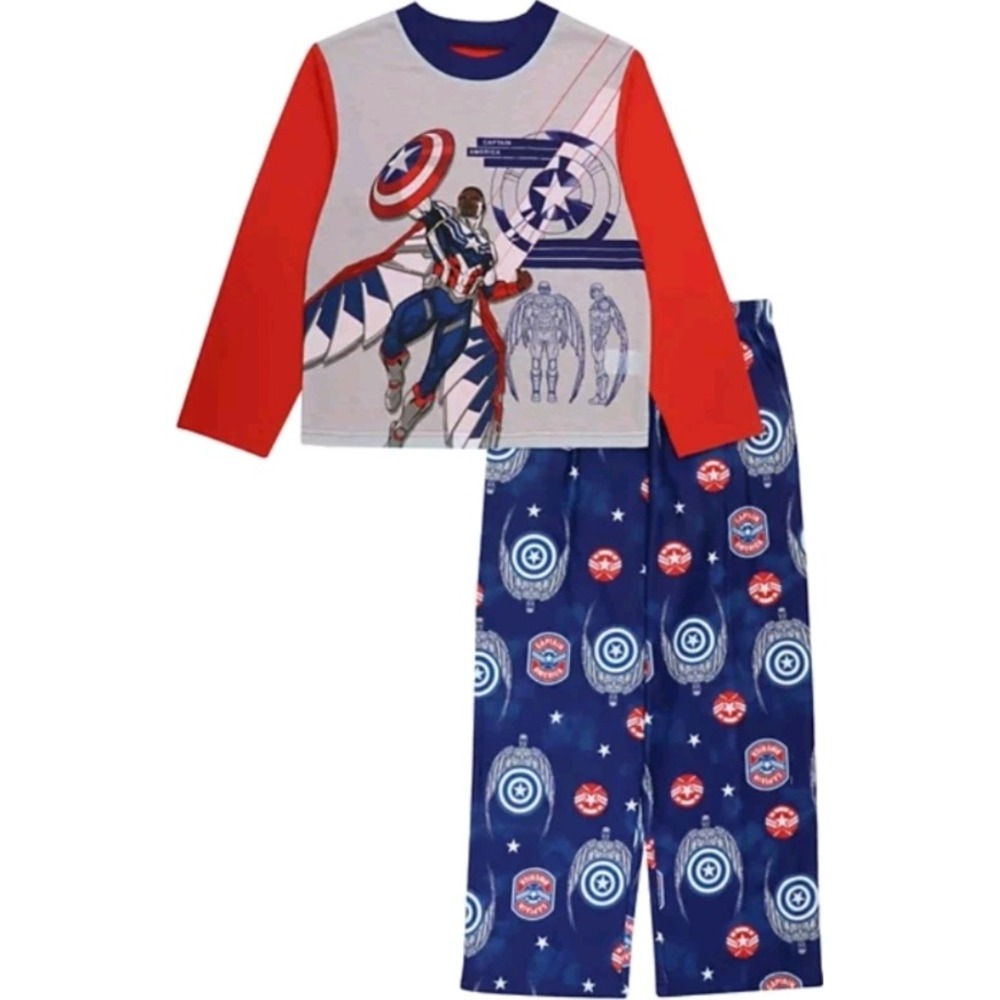Boys Marvel Avengers Captain America Pajama Set Long Sleeve Pants Size 6 NWT